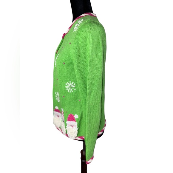 Heirloom Collectibles Vintage Tacky Christmas Santa Cardigan Green & Pink - Picture 6 of 10